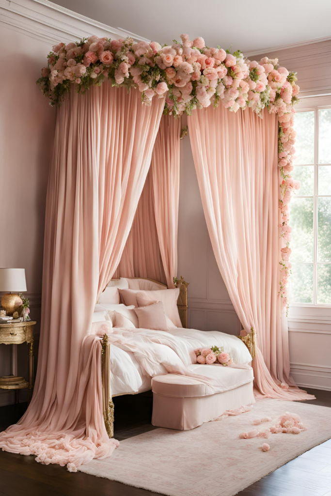 Romantic Canopy Bed With Cascading Silk