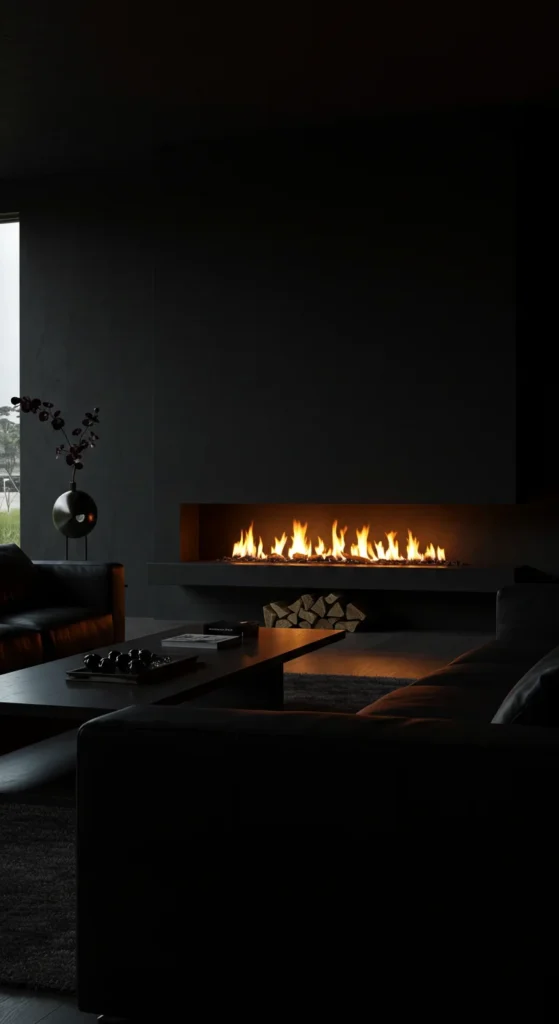 A Rustic Living Room With Dark Wood Beams