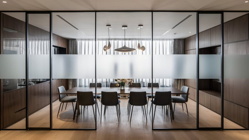 A sleek glass partition offers separation without blocking natural light