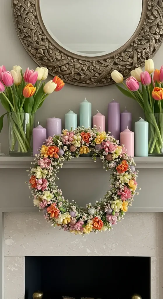 A Spring Mantle With Fresh Tulips