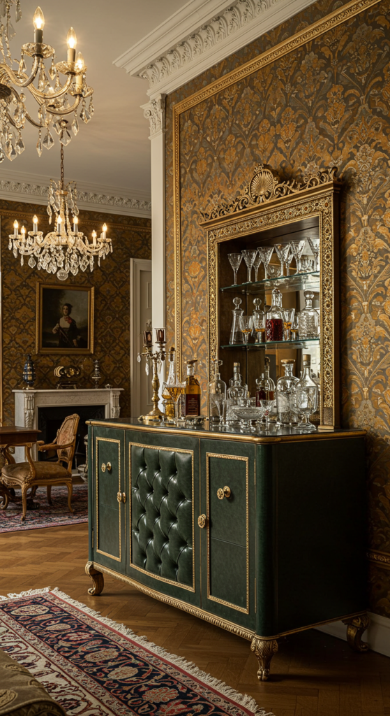 A Velvet-upholstered Bar Cabinet