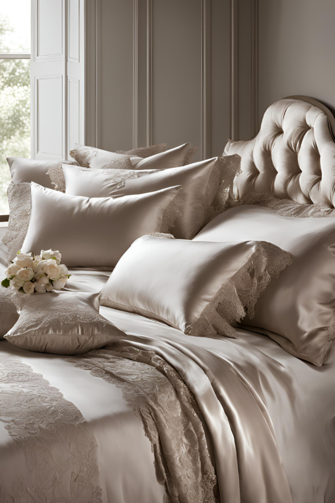 An Opulent Bed Setup With Layers Of Satin