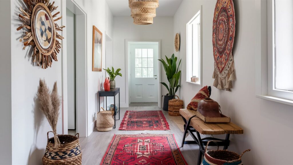 Bohemian-inspired Hallway With A Mix Of Patterned Rugs