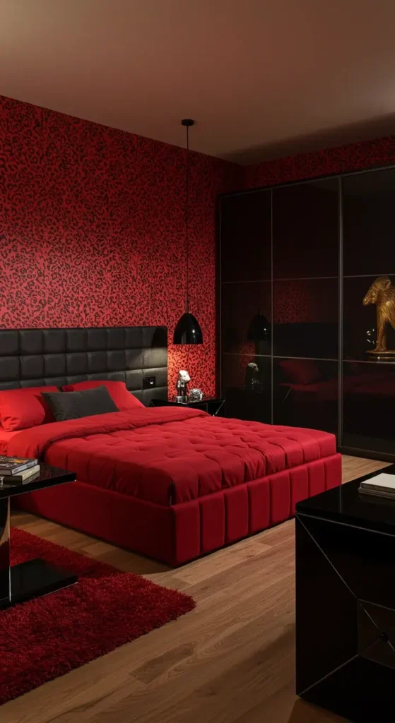 Bold Red And Cheetah Themed Bedroom Decor