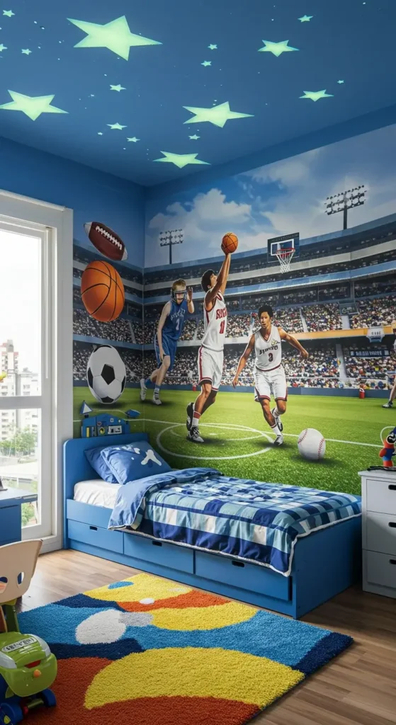 Bunk Bed Sports-themed Bedroom With Custom Storage