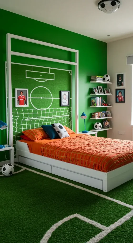 Classic Baseball-themed Kids’ Bedroom With Bat Shelves