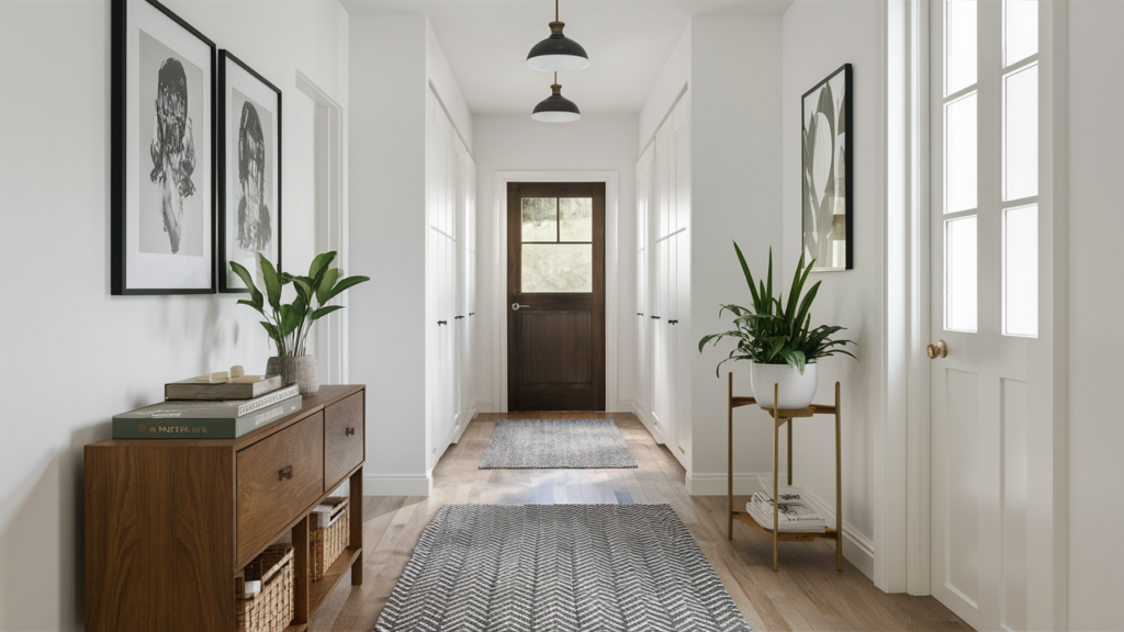 Contemporary Hall With Budget-friendly Open Shelving