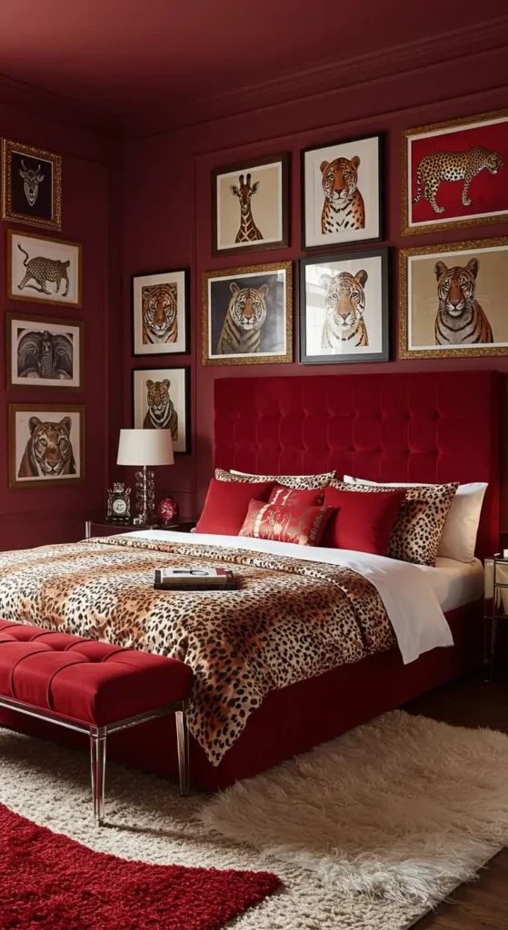 Cozy Red And Cheetah Bedroom With Fur Textures