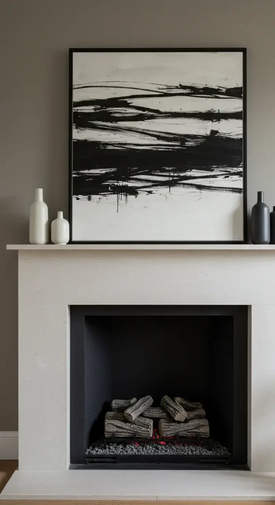 Dark & Moody A Black-painted Mantle With Contrasting White Deco