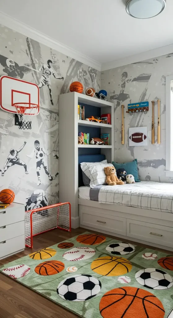 Football-themed Bunk Bed Room With Team Logo Bedding