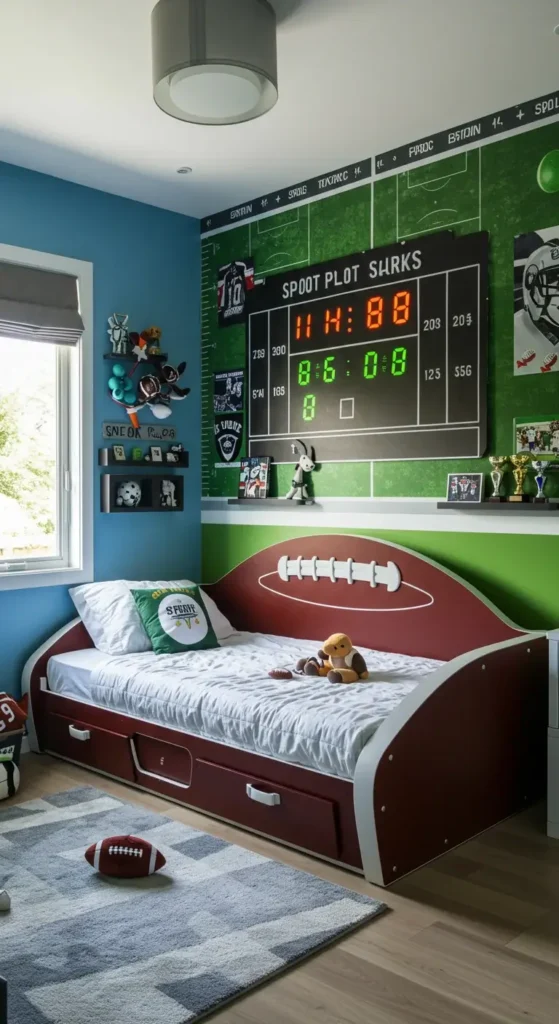 Minimalist Soccer Room With Green And White Aesthetics