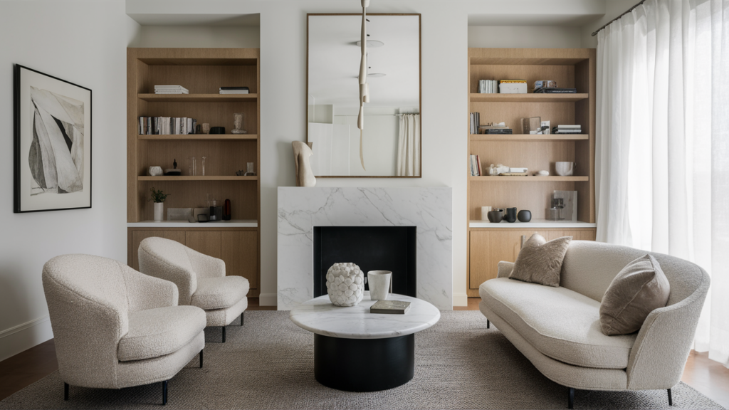 Minimalist Marble Fireplace Surround With A Clean, Polished White Marble Finish