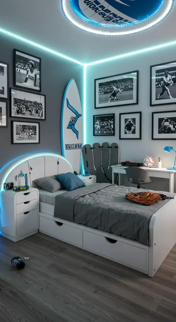 Race Car-themed Kids’ Bedroom With Speedometer Wall Art