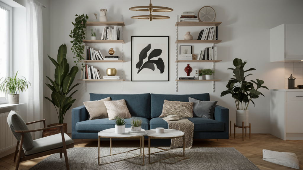 Scandinavian-inspired Living Room With Open Shelving