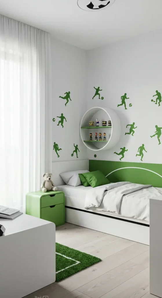 Soccer-themed Kids' Bedroom With Stadium Wall Art