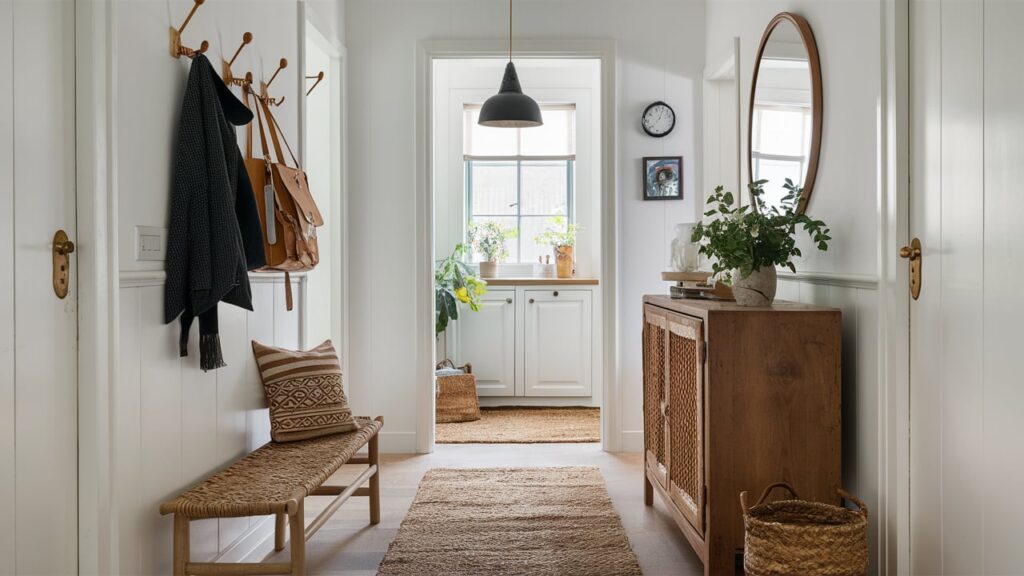 Stylish And Affordable Hallway Featuring An Upcycled Cabinet