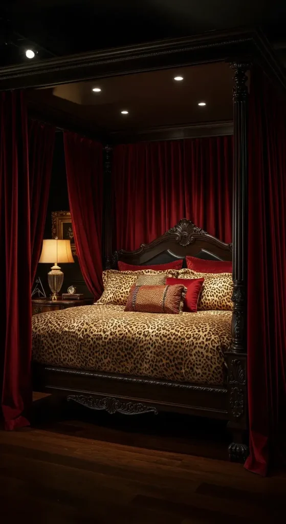 Teenage Red and Cheetah Bedroom with Neon LED Lights