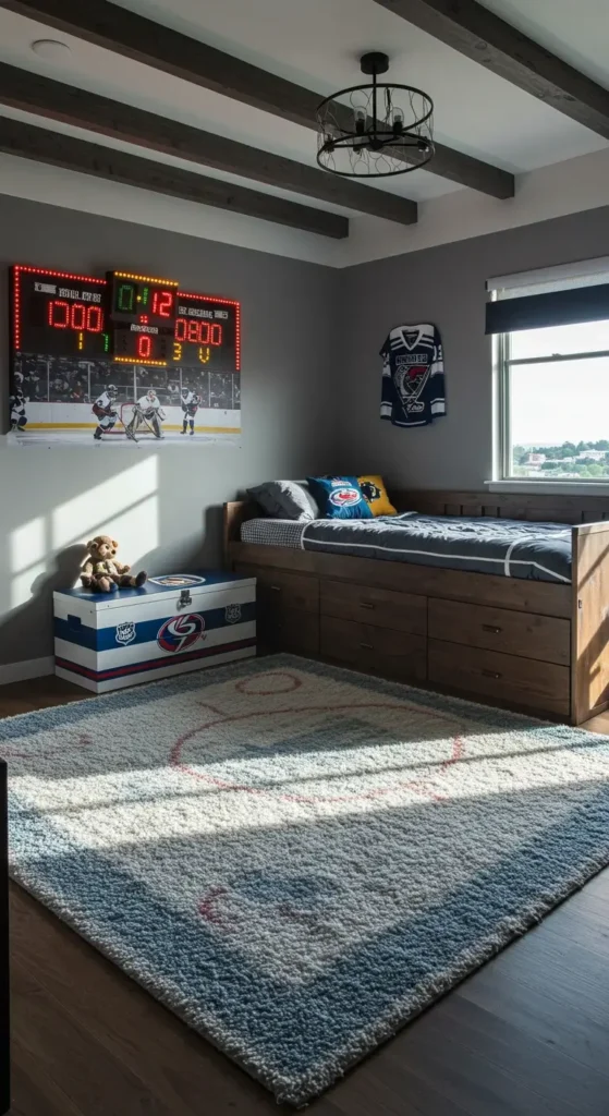 Vibrant Multi-sport Bedroom With Dynamic Wall Art