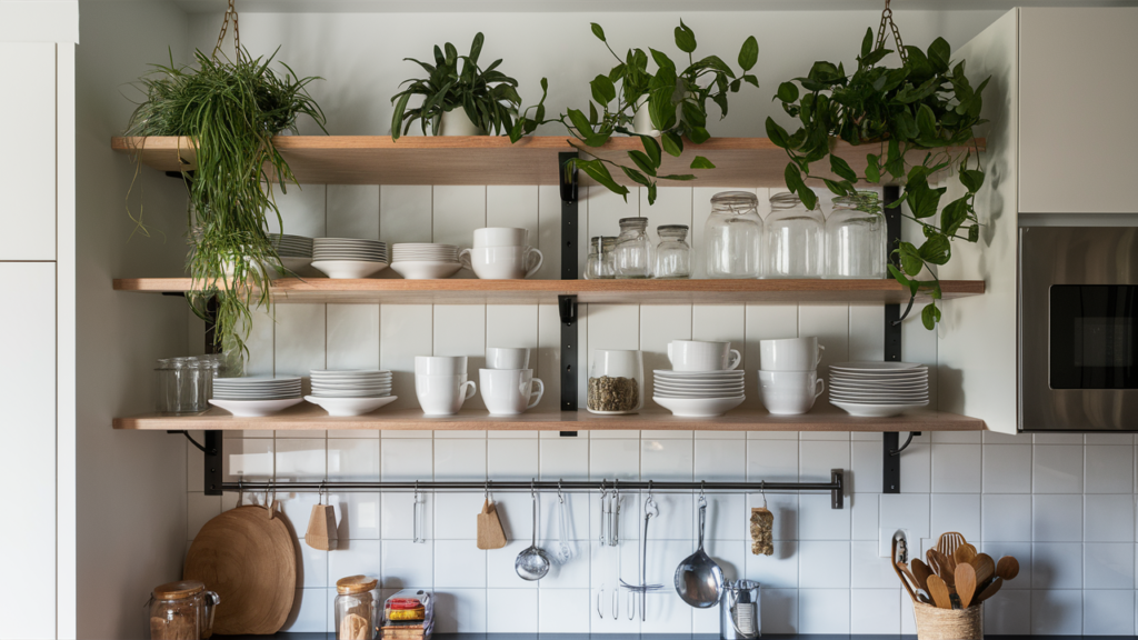 A Modern Kitchen With White Ceramic Dishes,