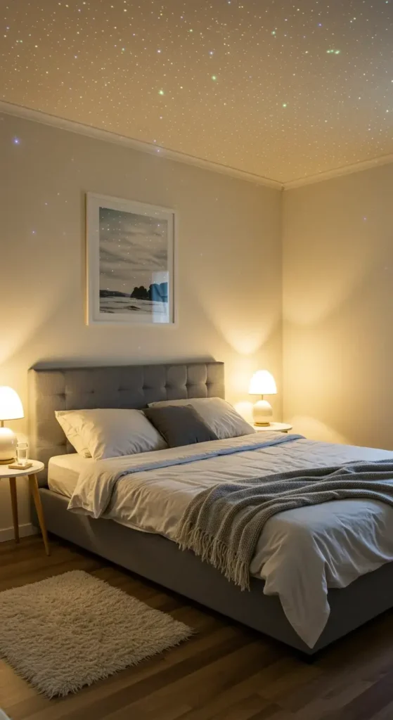 Bedroom With A Starry Ceiling Projection