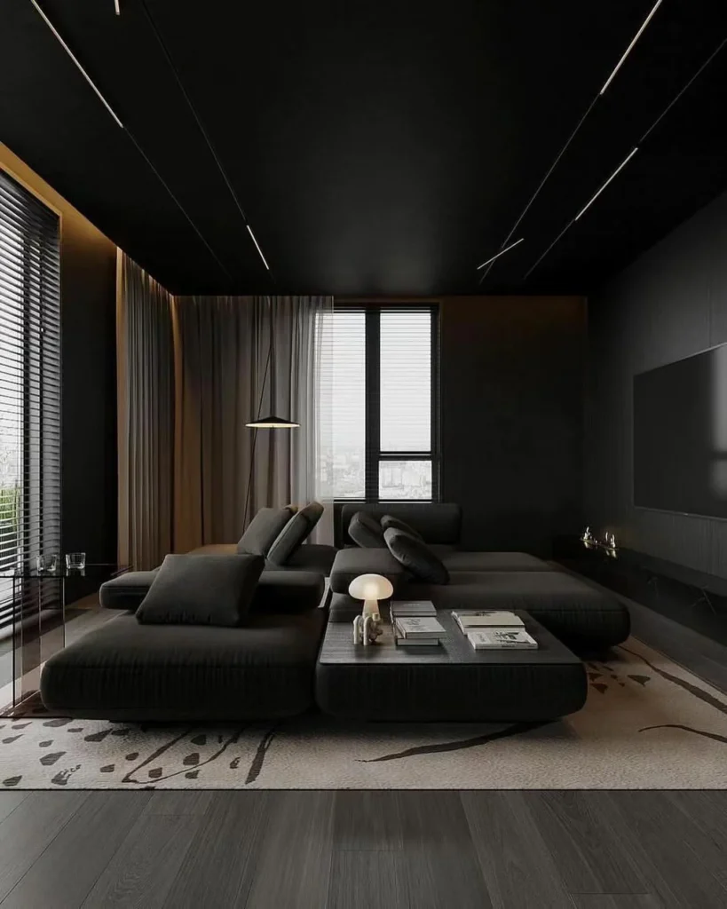 Living Room With A Dark Ceiling