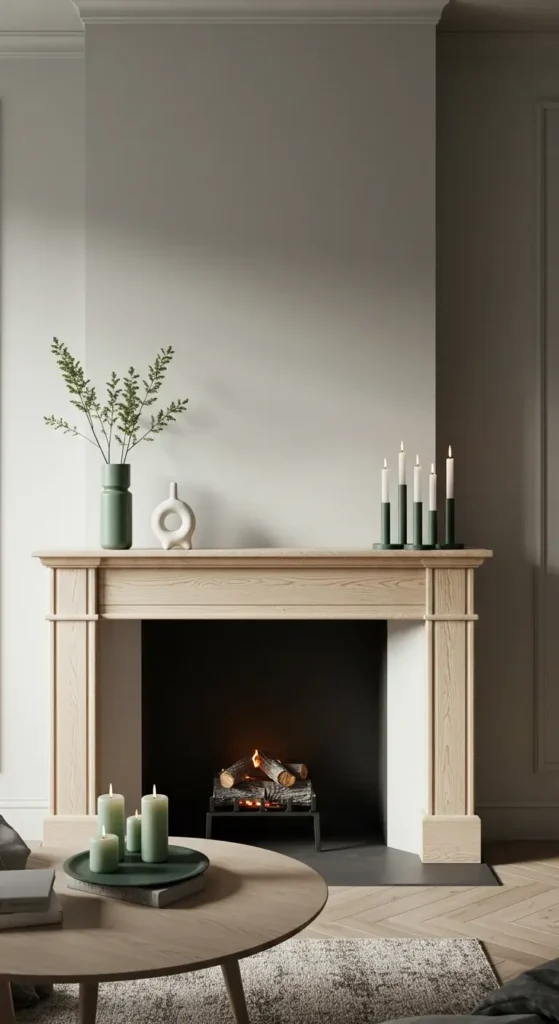 Mantle Featuring Natural Wood Elements