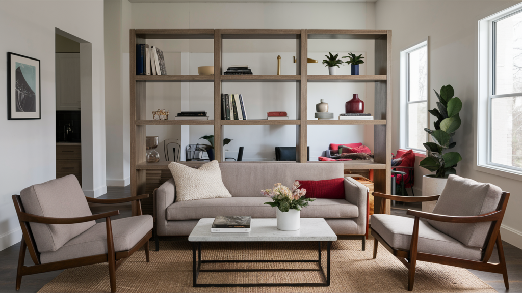 Open Shelves To Divide The Space Living Room