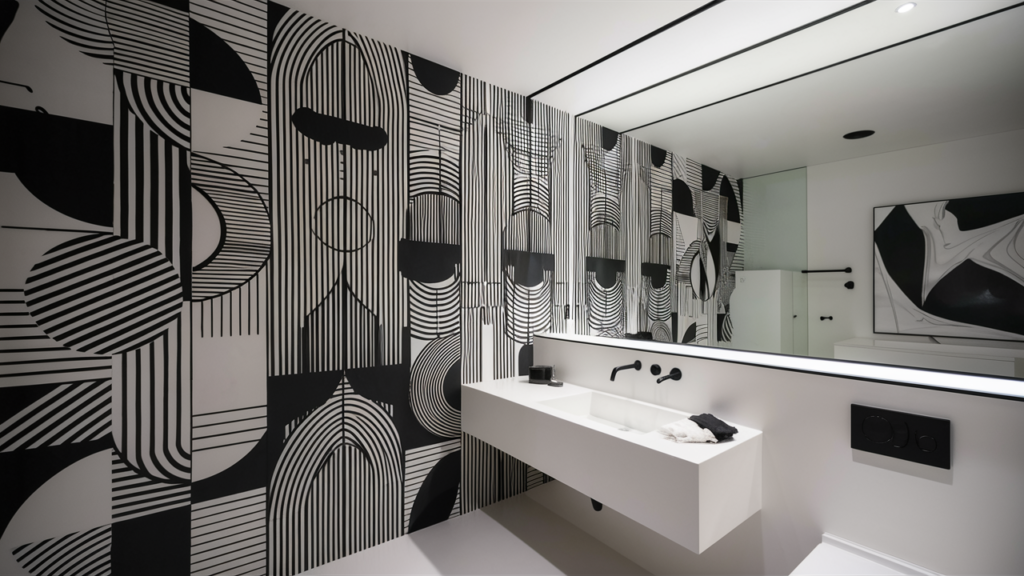 Wallpaper Featuring Black And White Patterns Bathroom