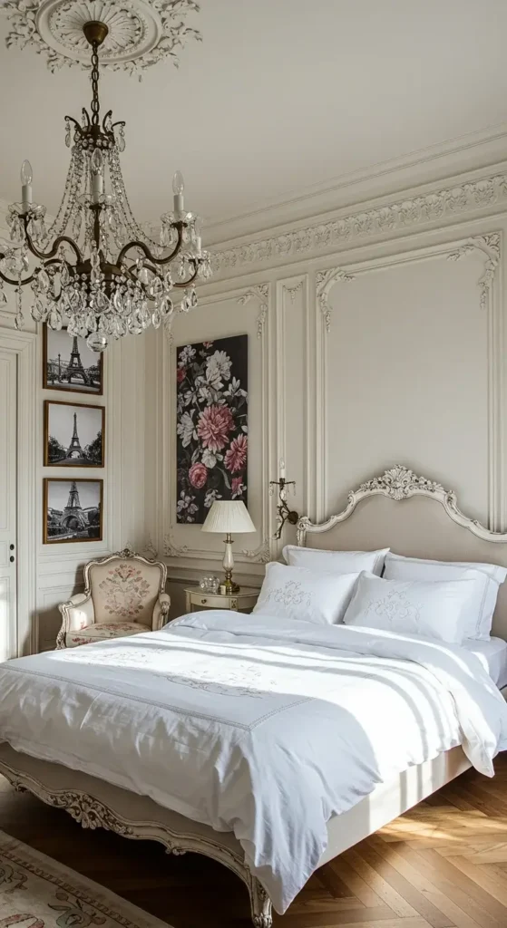 A Parisian-inspired Bedroom With Elegant Molding