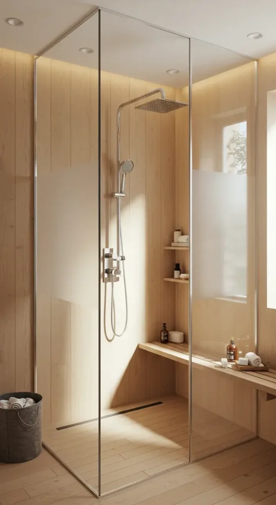 A Scandinavian-inspired Shower With Light Wood