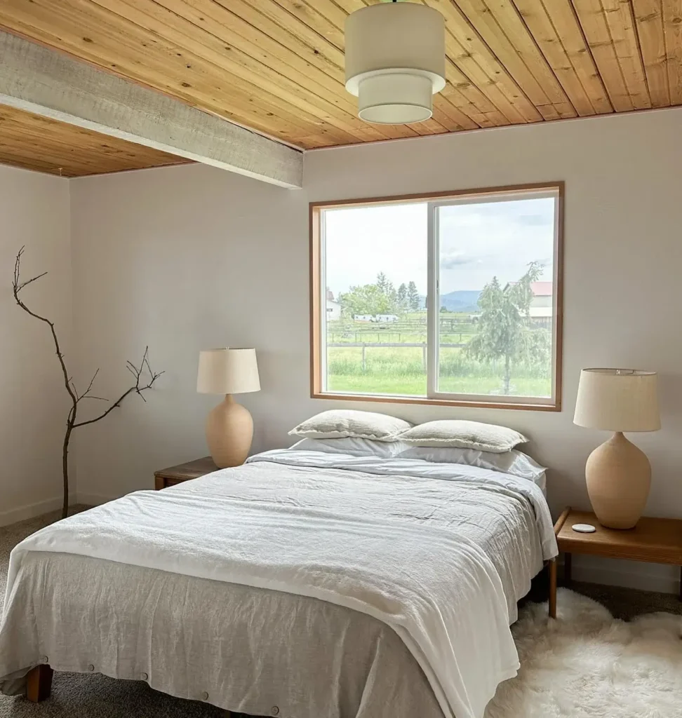 A Bedroom With A Fresh, Airy Feel And Neutral Color Palette