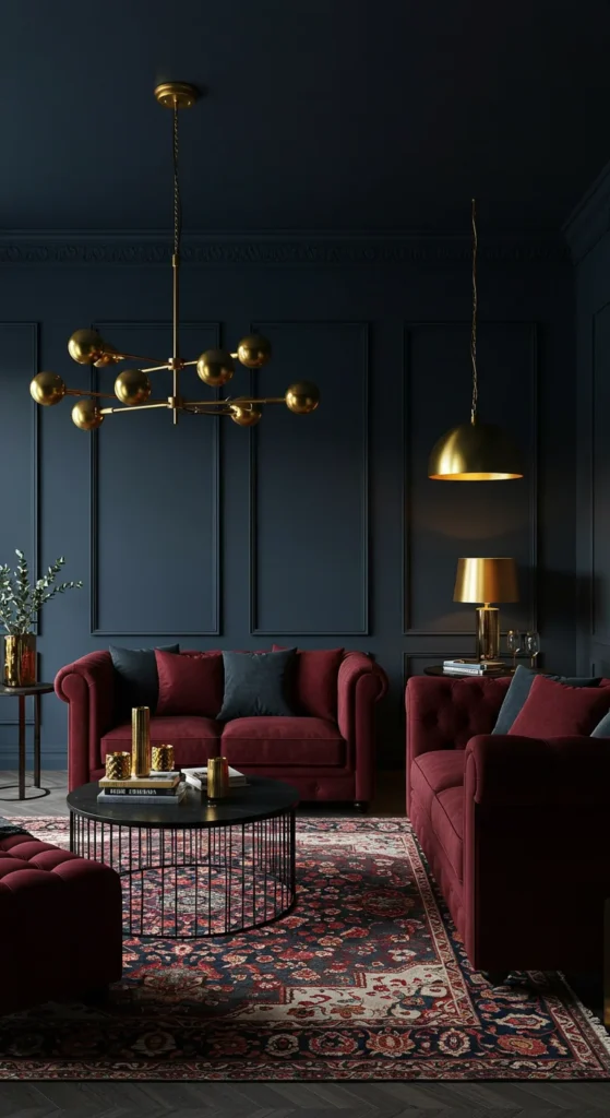 A Bold Statement Living Room With Dark Walls And Striking Accents