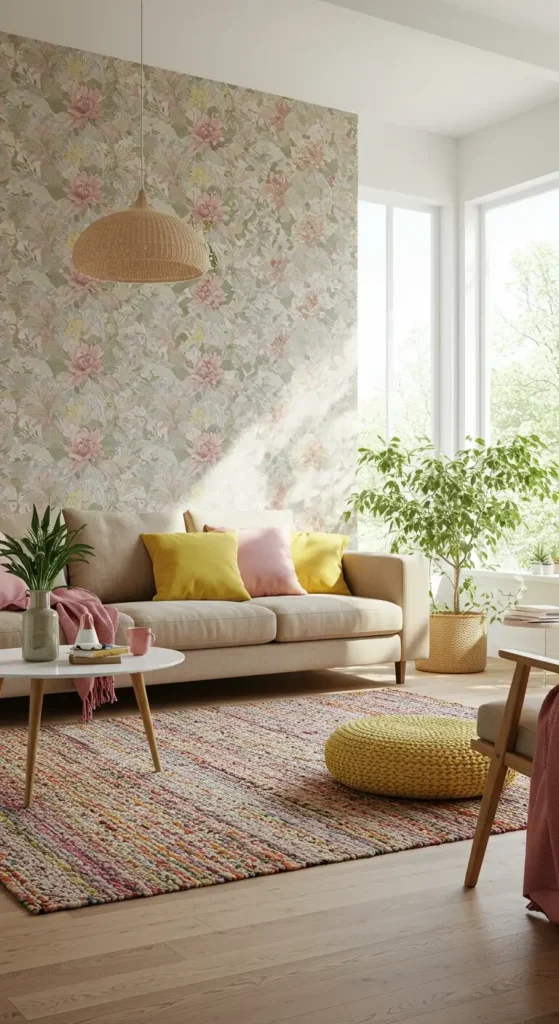 A Bright And Lively Living Room With Oversized Floral