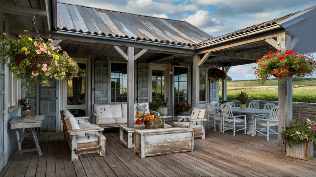 A Charming Farmhouse-style Patio Filled With Rustic Beauty