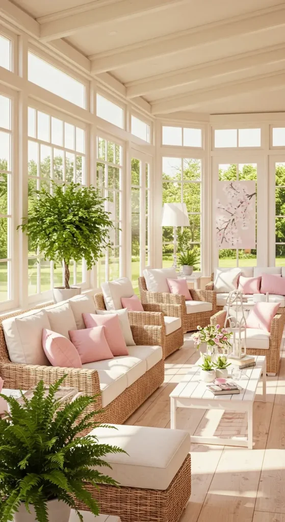 A Charming Sunroom Converted Into A Spring Lounge
