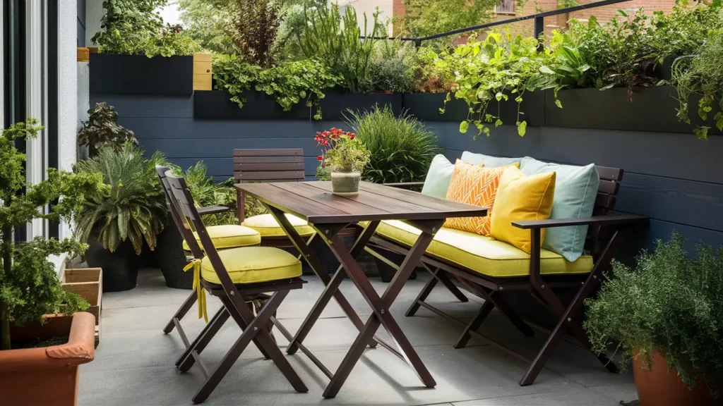 A Cozy And Efficient Small Patio Design Featuring A Foldable Table