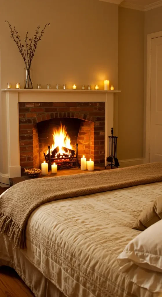 A Cozy Bedroom With A Fireplace