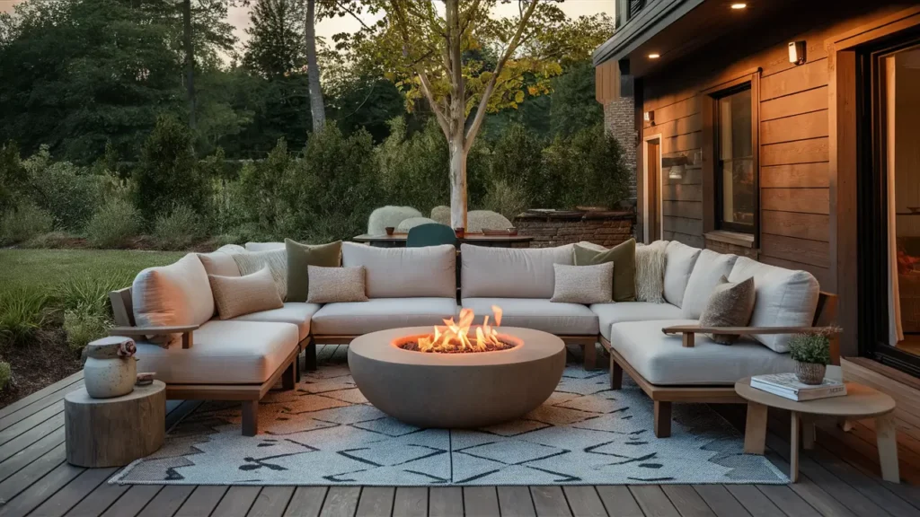 A Cozy Outdoor Patio With A Plush Sectional Sofa