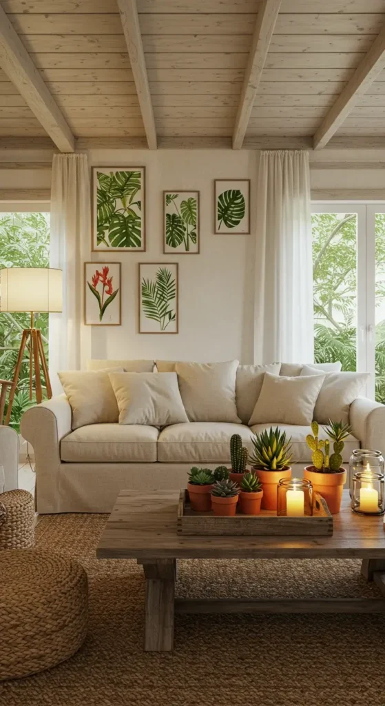 A Fresh, Nature-inspired Living Room With A Light Beige