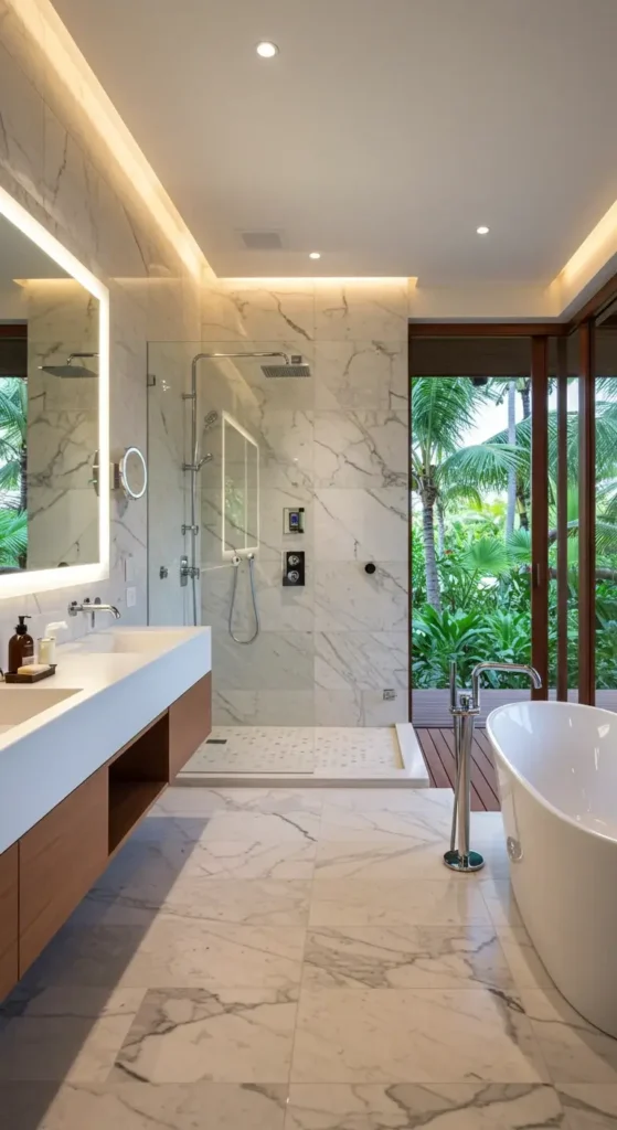 A High-end Penthouse Shower With Floor-to-ceiling Windows