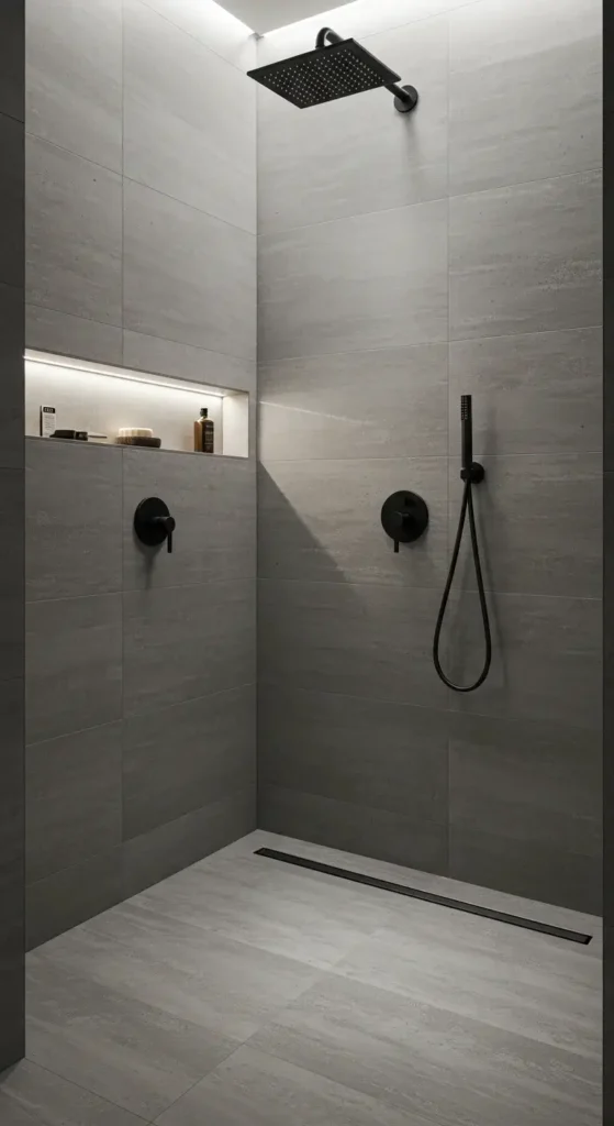 A Minimalistic Shower With A Linear Drain