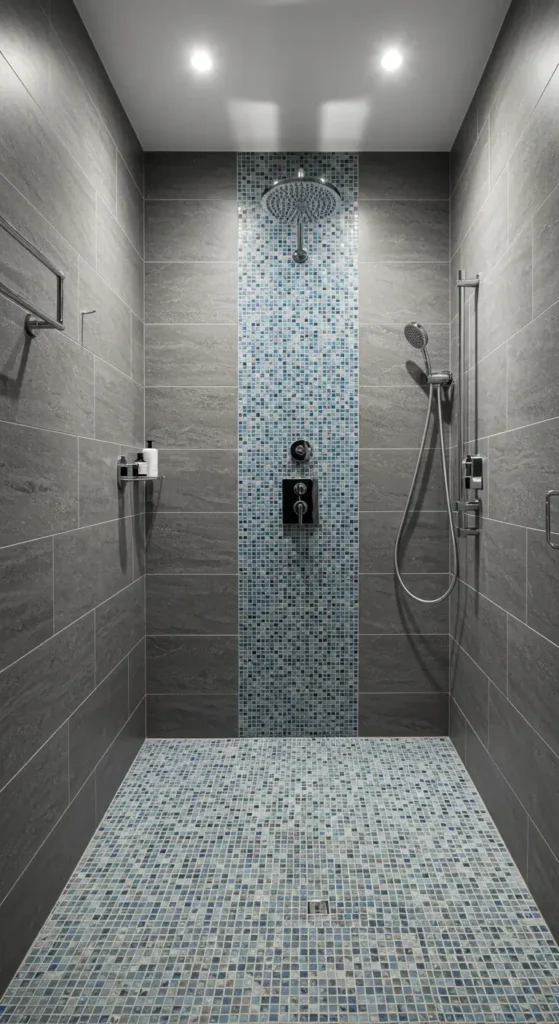 A Modern European-style Shower With Mosaic Tile