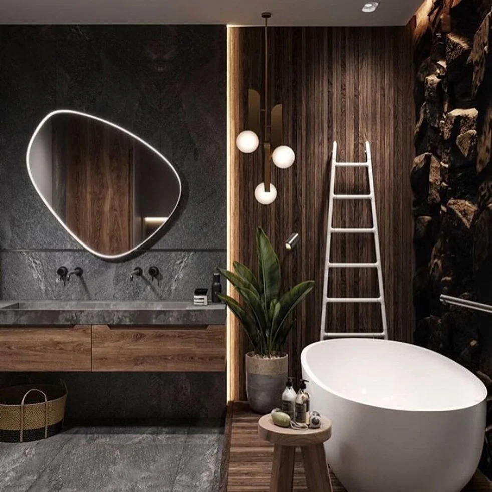 A Modern Bathroom Featuring Bold, Abstract-patterned