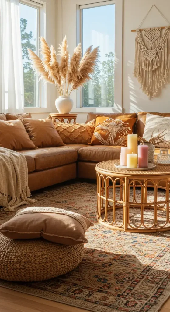 A Modern Bohemian Living Room With Earthy Textures