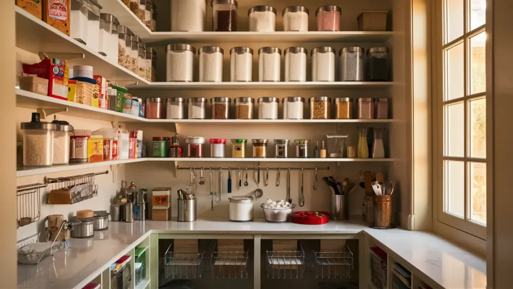 A Perfectly Organized Pantry, Showcasing A Dedicated Shelf Filled