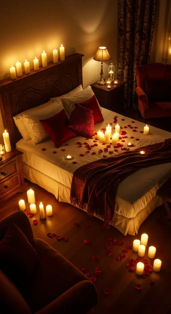 A Romantic Bedroom Setup With Candles