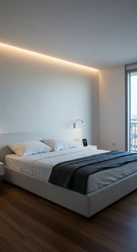 A Sleek And Modern Smart Bedroom With Built-in Led Lighting