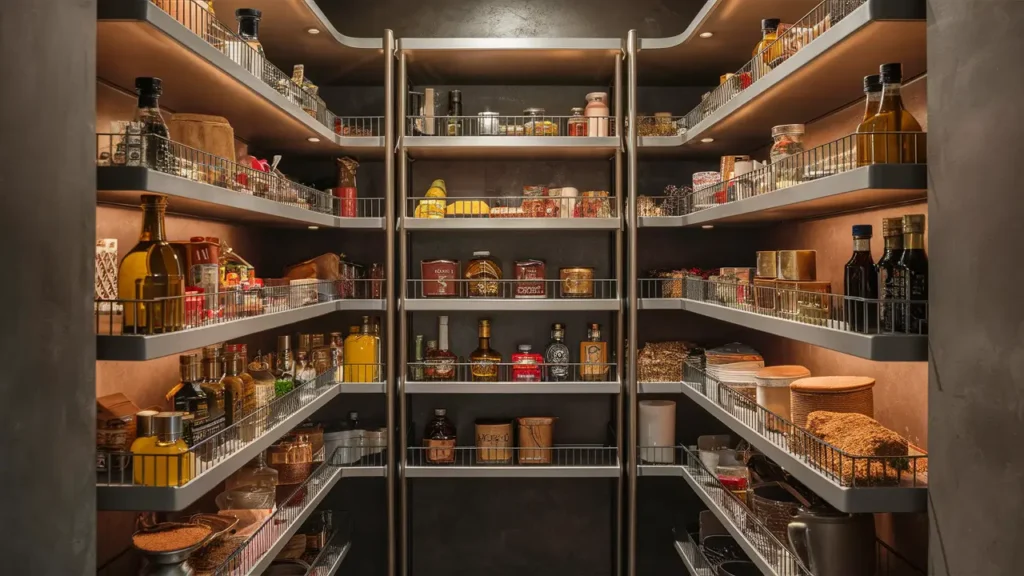 A Sleek And Stylish Modern Pantry Featuring Adjustable Shelves