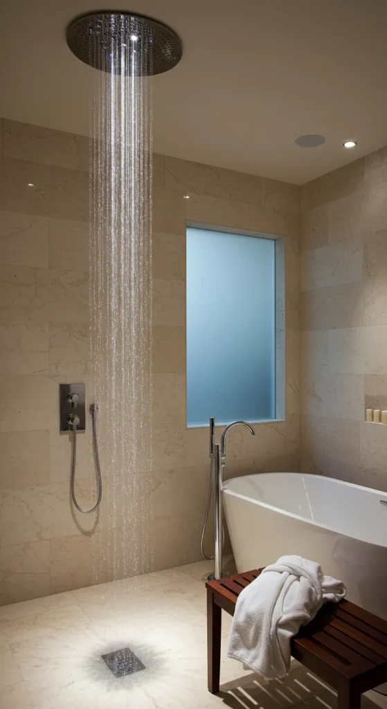 A Spa-like Bathroom With A Waterfall Shower