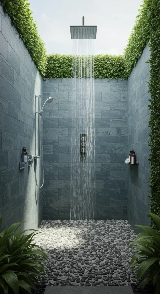 A Spa-like Shower With A Pebble Stone Floor